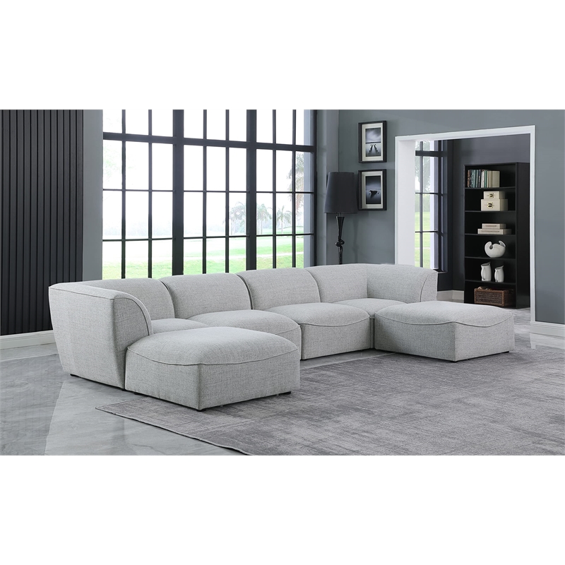 Meridian Furniture Miramar Grey Durable Linen Textured Modular Sectional