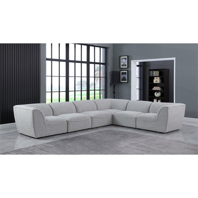 Meridian Furniture Miramar Grey Durable Linen Textured Modular Sectional