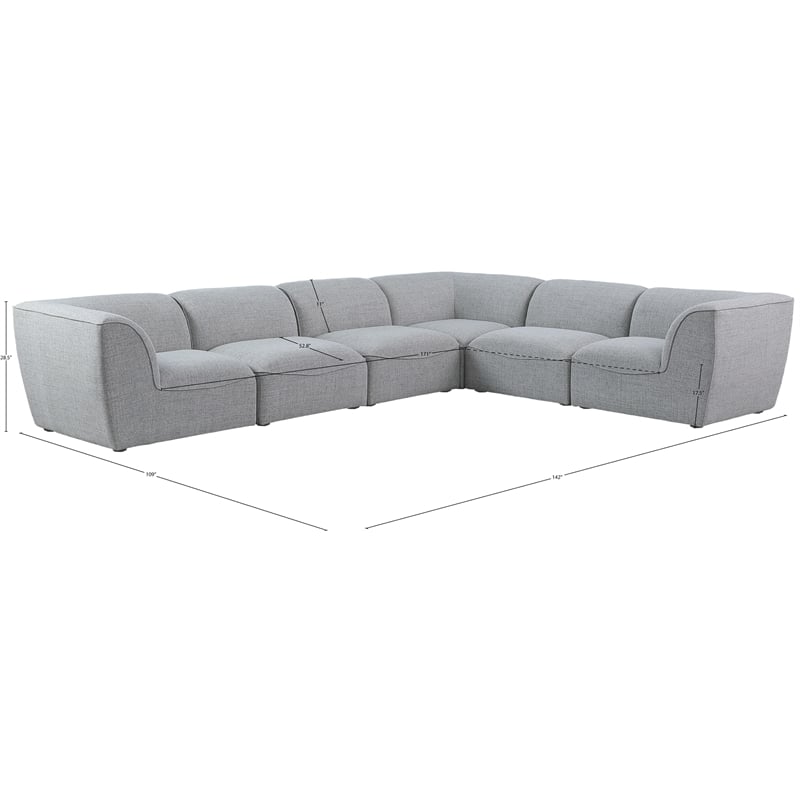 Meridian Furniture Miramar Grey Durable Linen Textured Modular Sectional