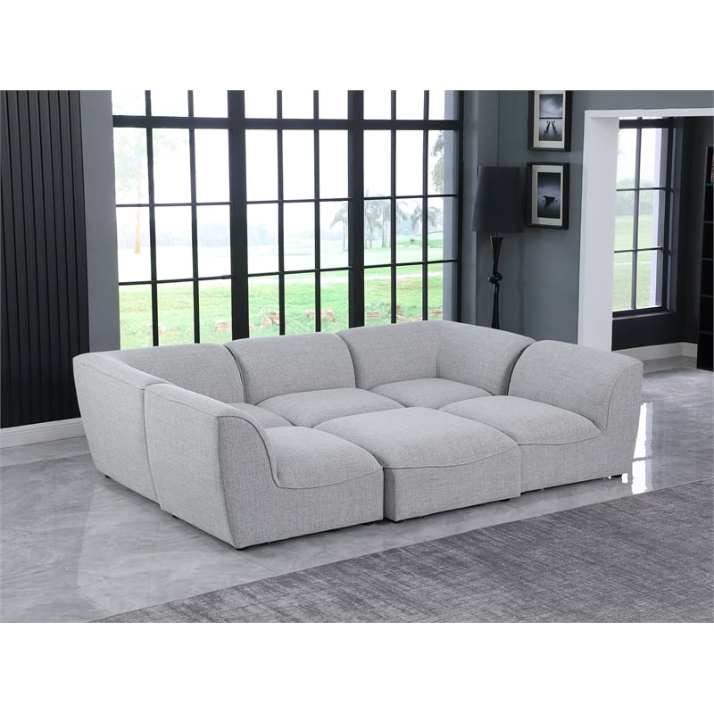 Meridian Furniture Miramar Grey Durable Linen Textured Modular Sectional