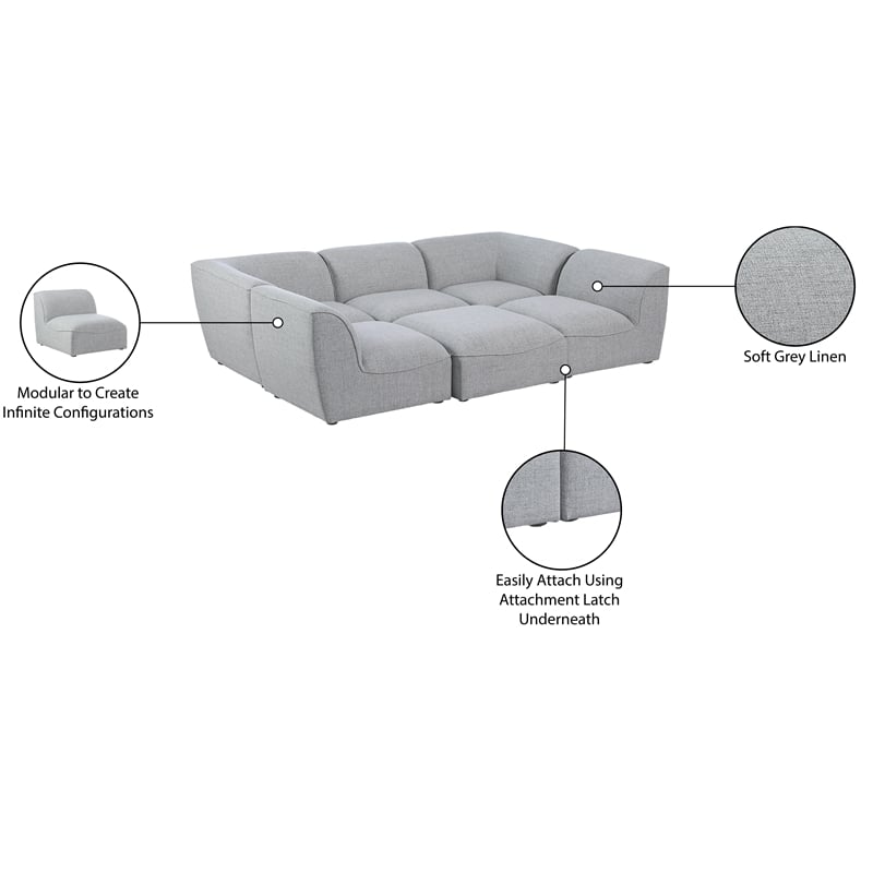 Meridian Furniture Miramar Grey Durable Linen Textured Modular Sectional