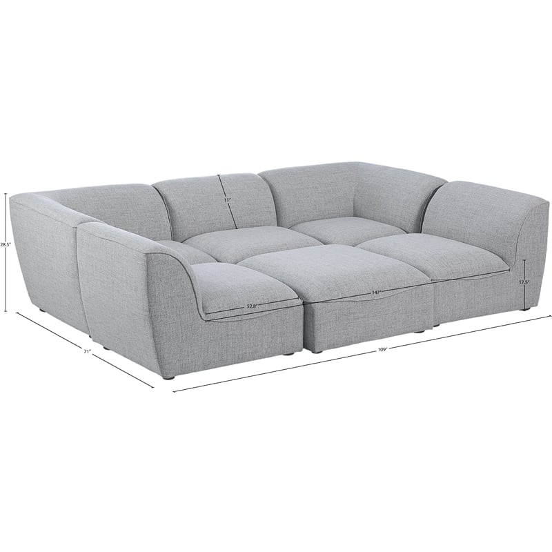 Meridian Furniture Miramar Grey Durable Linen Textured Modular Sectional