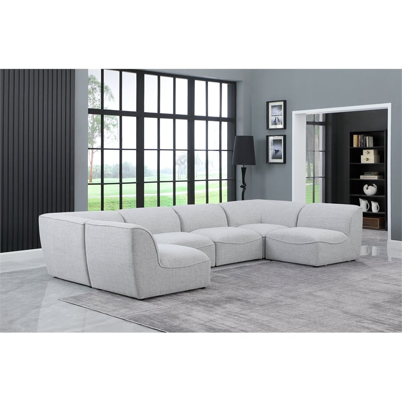 Meridian Furniture Miramar Grey Durable Linen Textured Modular Sectional