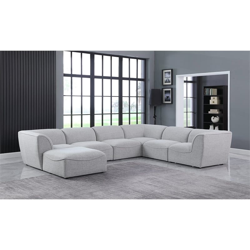 Meridian Furniture Miramar Grey Durable Linen Textured Modular Sectional