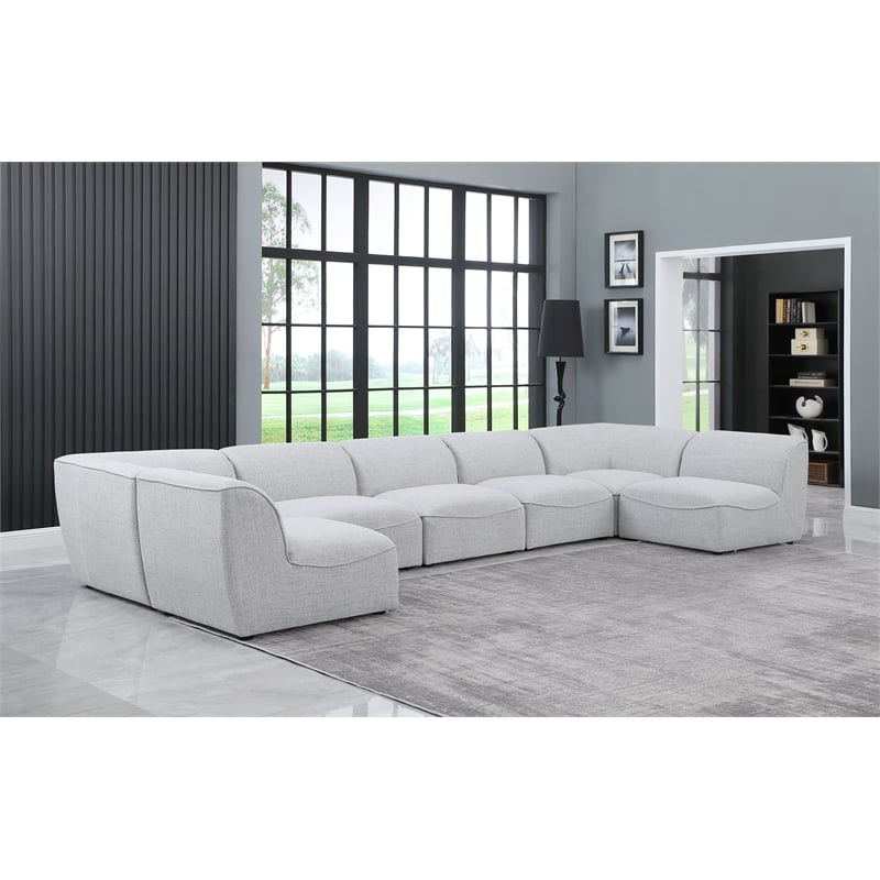 Meridian Furniture Miramar Grey Durable Linen Textured Modular Sectional
