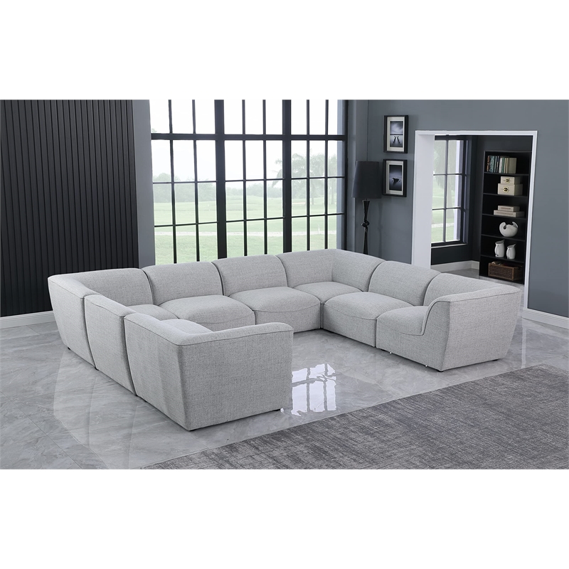 Meridian Furniture Miramar Grey Durable Linen Textured Modular Sectional