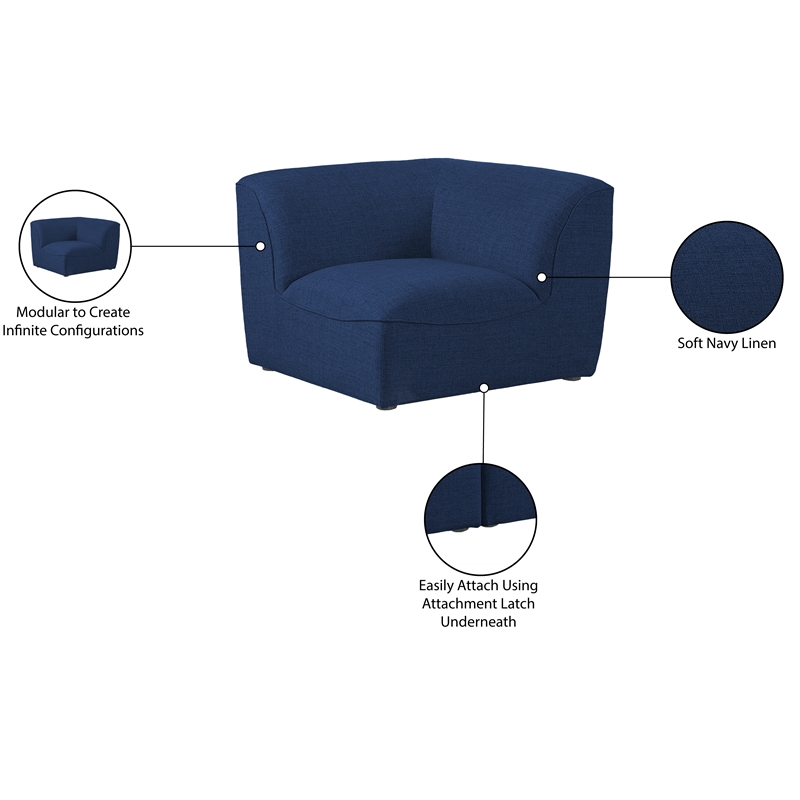 Meridian Furniture Miramar Navy Durable Linen Textured Corner