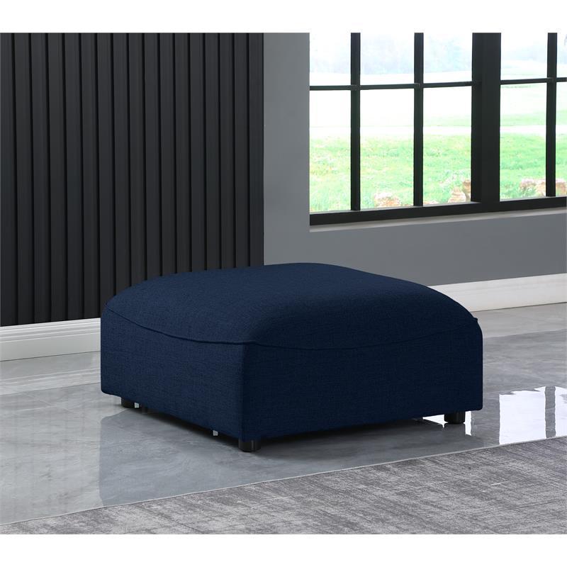 Meridian Furniture Miramar Navy Durable Linen Textured Ottoman