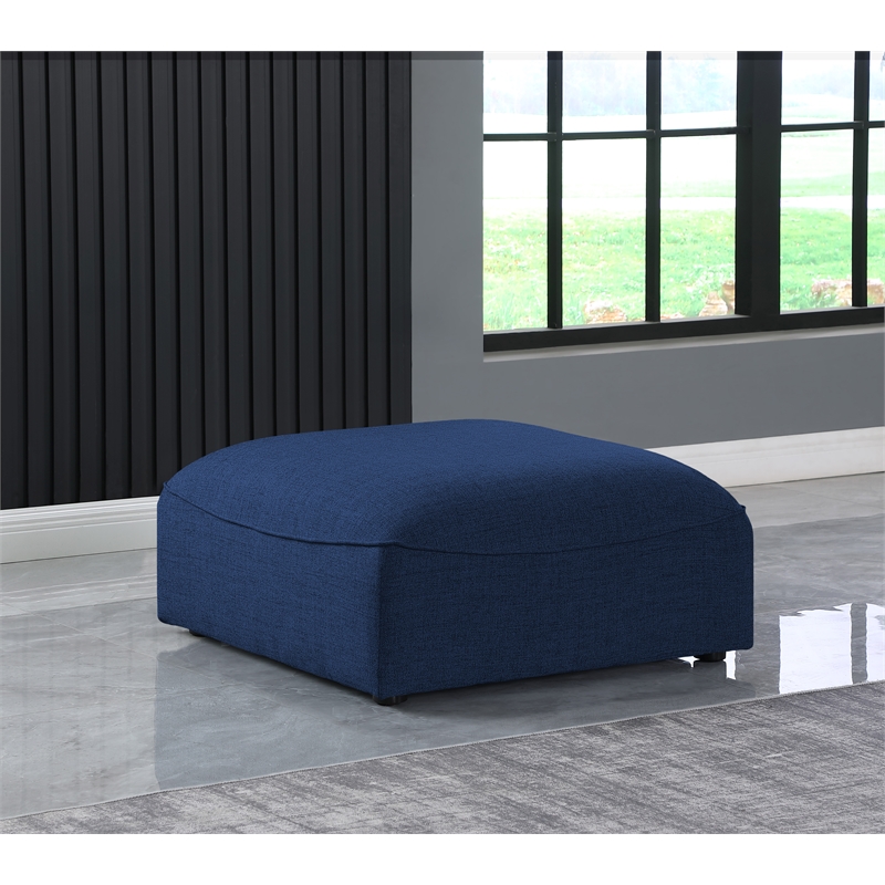 Meridian Furniture Miramar Navy Durable Linen Textured Ottoman