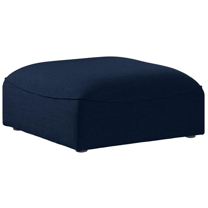 Meridian Furniture Miramar Navy Durable Linen Textured Ottoman
