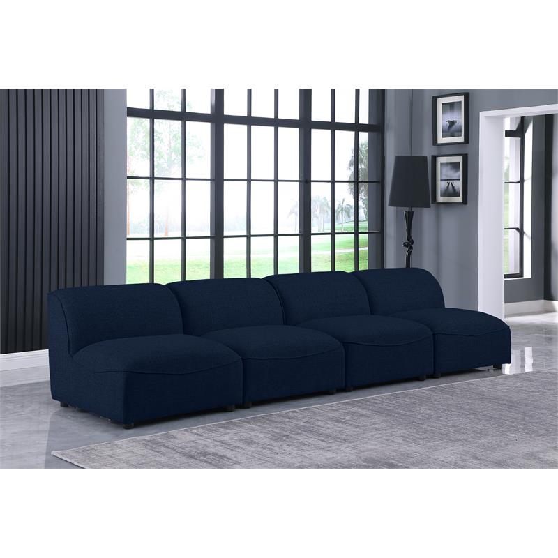 Meridian Furniture Miramar Navy Durable Linen Textured Modular Sofa