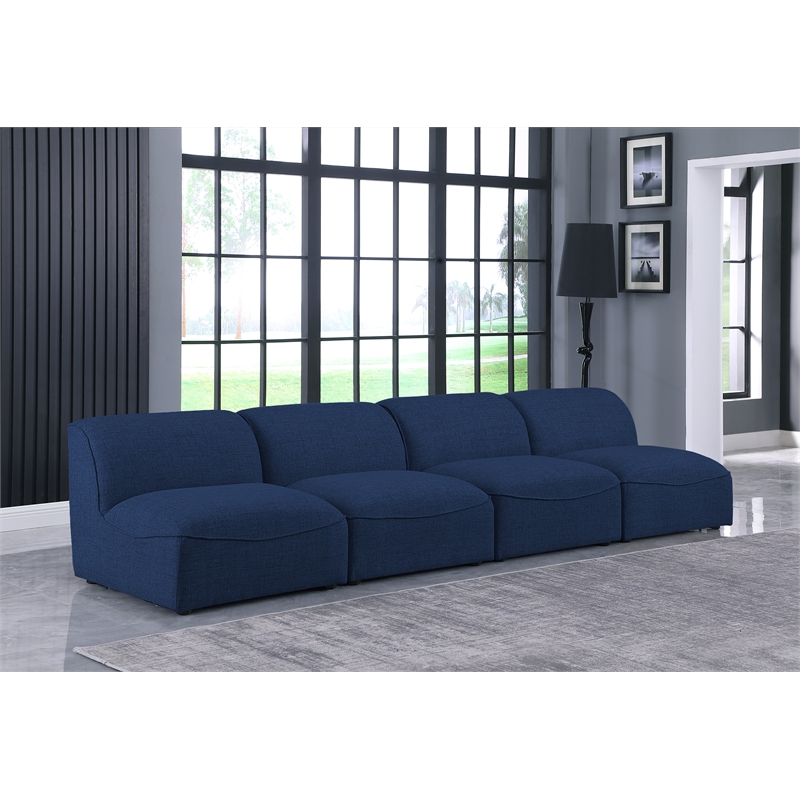 Meridian Furniture Miramar Navy Durable Linen Textured Modular Sofa