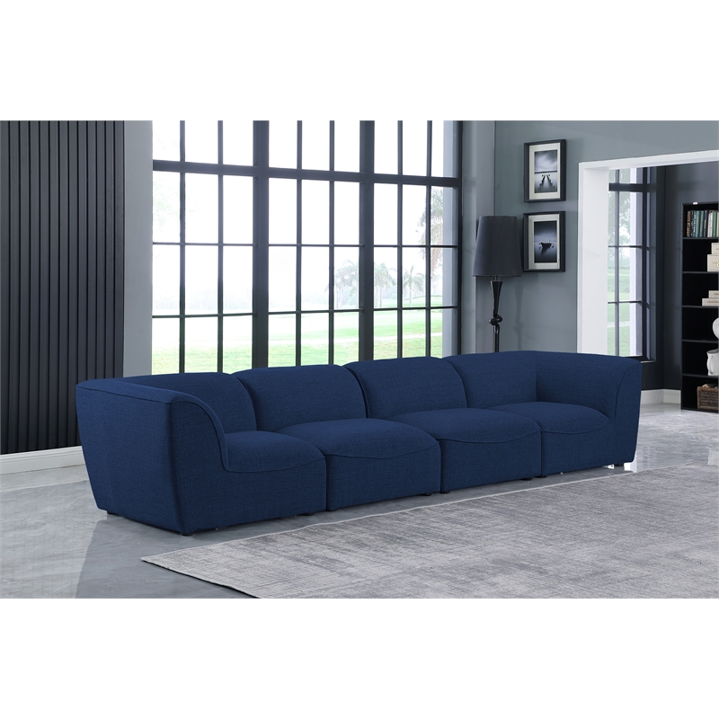 Meridian Furniture Miramar Navy Durable Linen Textured Modular Sofa