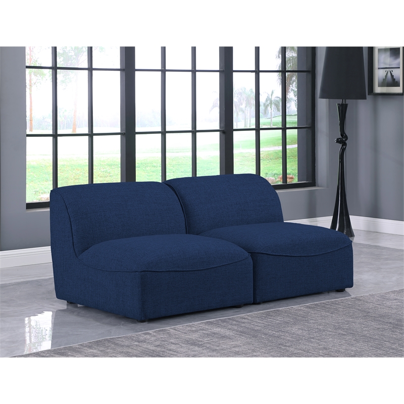 Meridian Furniture Miramar Navy Durable Linen Textured Modular Sofa