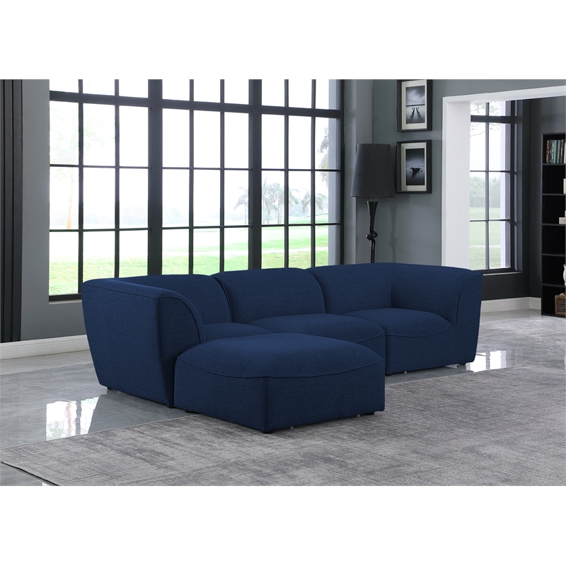 Meridian Furniture Miramar Navy Durable Linen Textured Modular Sectional