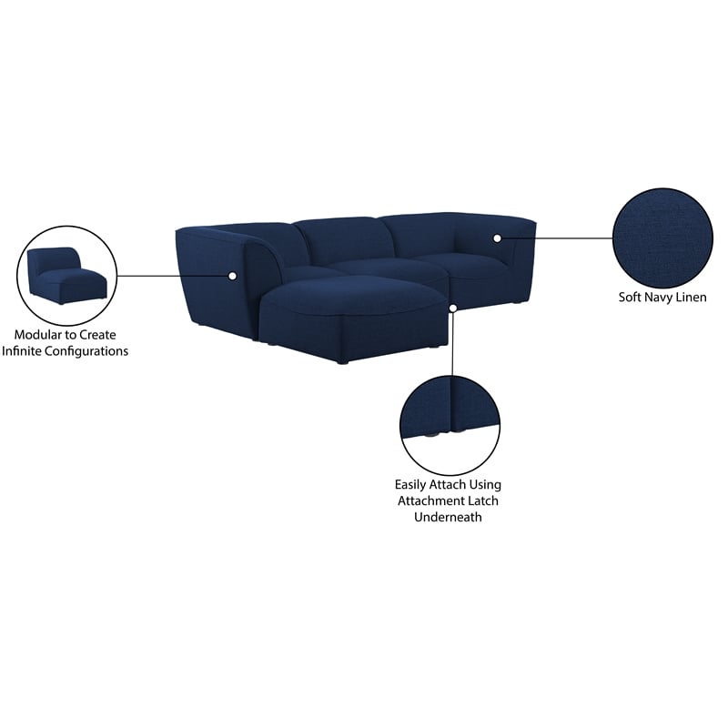 Meridian Furniture Miramar Navy Durable Linen Textured Modular Sectional
