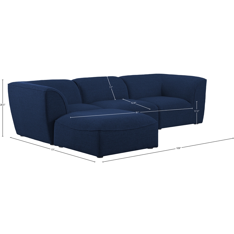 Meridian Furniture Miramar Navy Durable Linen Textured Modular Sectional