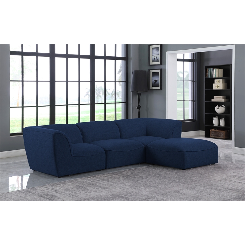 Meridian Furniture Miramar Navy Durable Linen Textured Modular Sectional