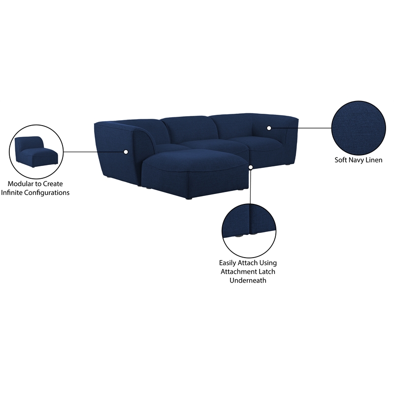 Meridian Furniture Miramar Navy Durable Linen Textured Modular Sectional