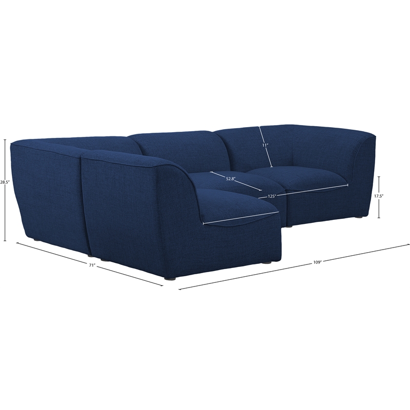 Meridian Furniture Miramar Navy Durable Linen Textured Modular Sectional