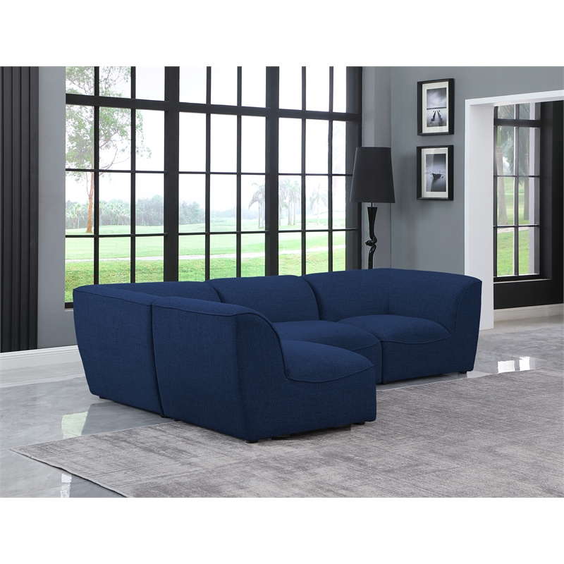 Meridian Furniture Miramar Navy Durable Linen Textured Modular Sectional