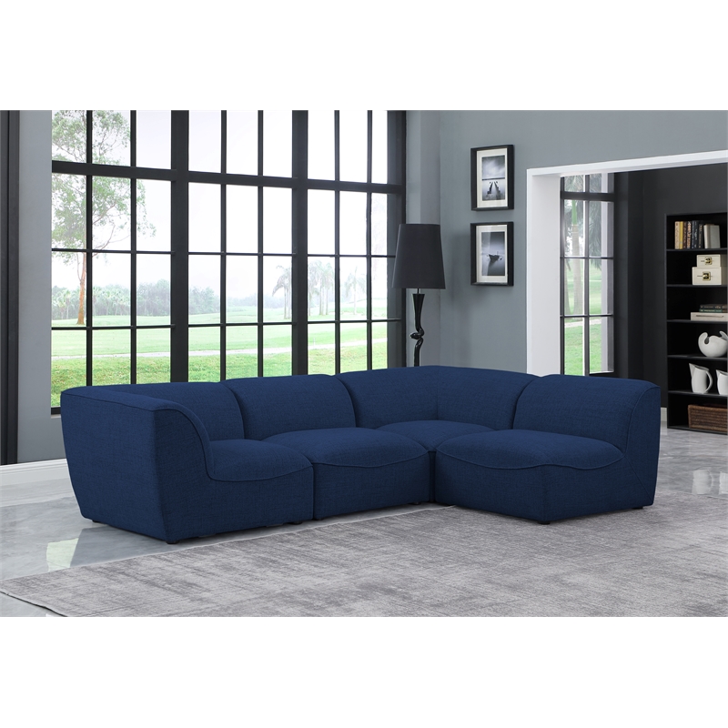 Meridian Furniture Miramar Navy Durable Linen Textured Modular Sectional