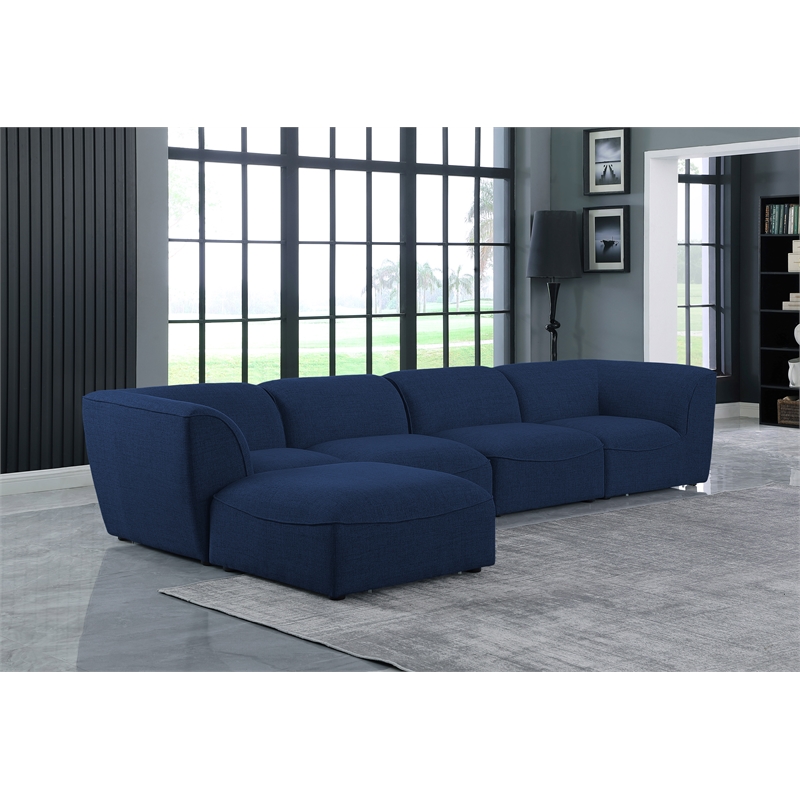 Meridian Furniture Miramar Navy Durable Linen Textured Modular Sectional