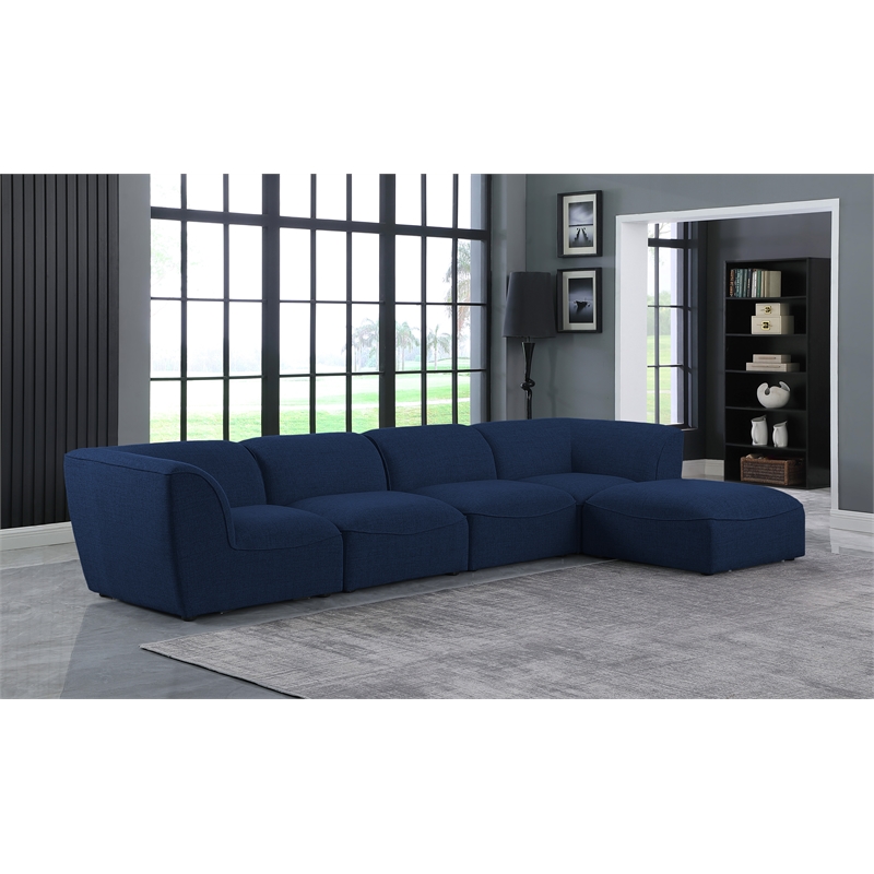 Meridian Furniture Miramar Navy Durable Linen Textured Modular Sectional