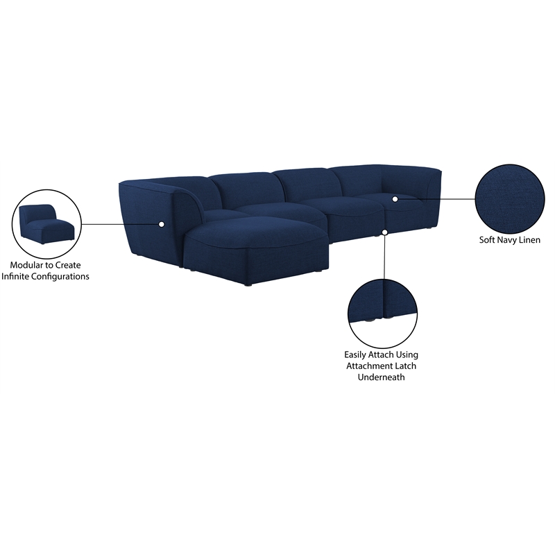 Meridian Furniture Miramar Navy Durable Linen Textured Modular Sectional