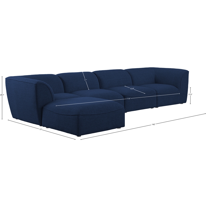 Meridian Furniture Miramar Navy Durable Linen Textured Modular Sectional