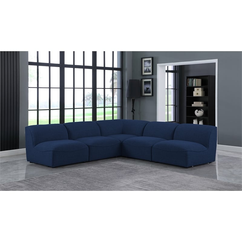 Meridian Furniture Miramar Navy Durable Linen Textured Modular Sectional