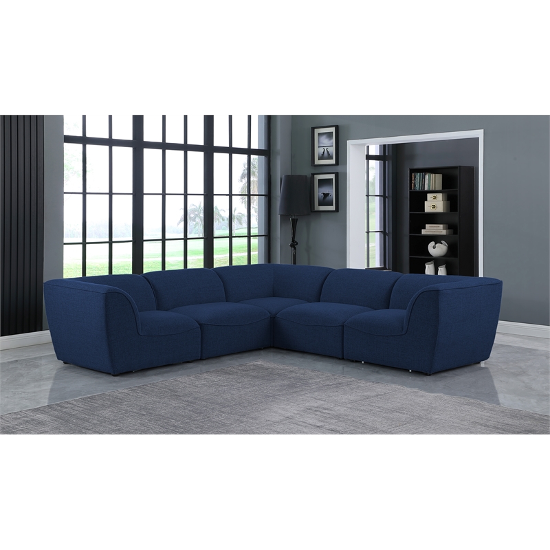 Meridian Furniture Miramar Navy Durable Linen Textured Modular Sectional