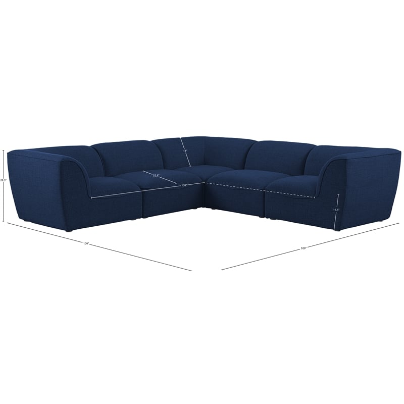 Meridian Furniture Miramar Navy Durable Linen Textured Modular Sectional