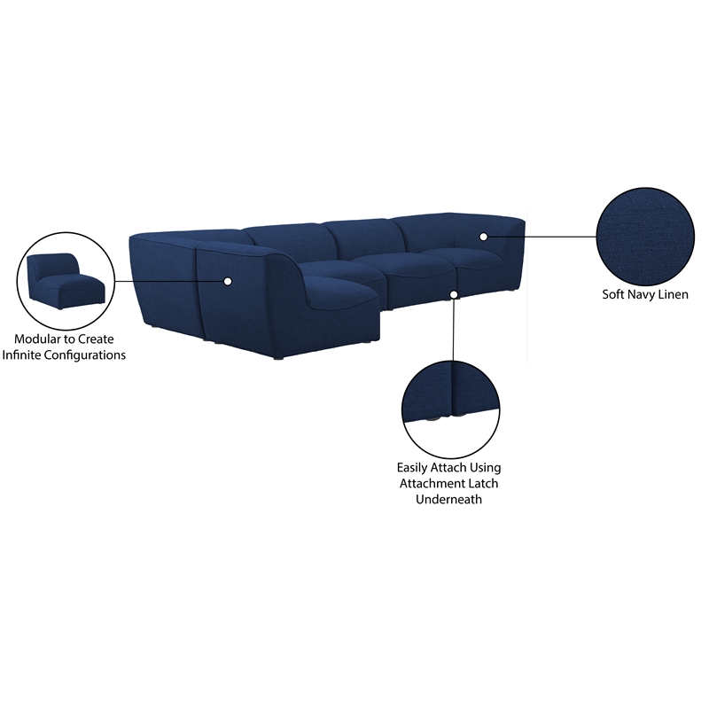 Meridian Furniture Miramar Navy Durable Linen Textured Modular Sectional