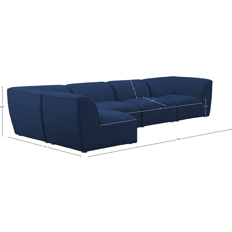 Meridian Furniture Miramar Navy Durable Linen Textured Modular Sectional