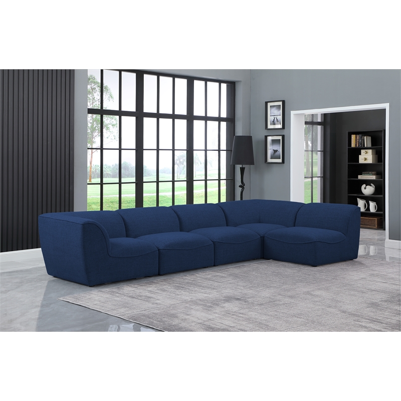 Meridian Furniture Miramar Navy Durable Linen Textured Modular Sectional
