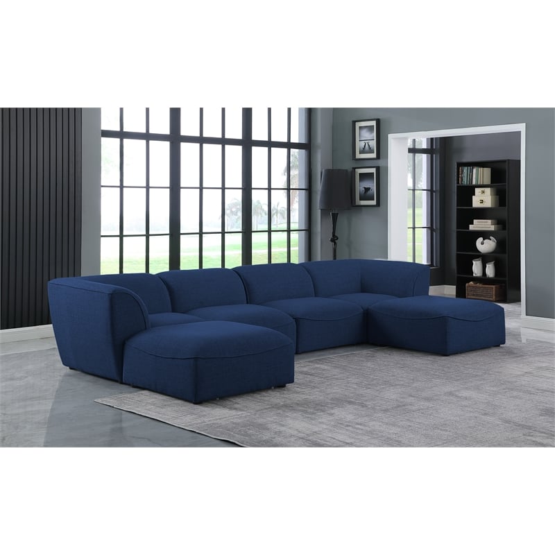 Meridian Furniture Miramar Navy Durable Linen Textured Modular Sectional