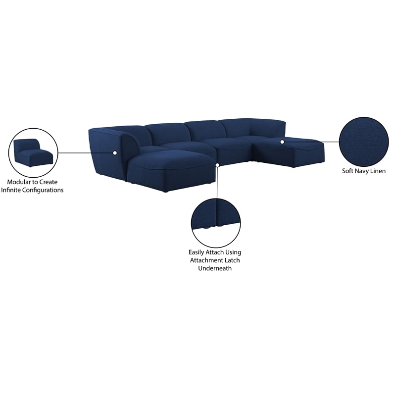 Meridian Furniture Miramar Navy Durable Linen Textured Modular Sectional