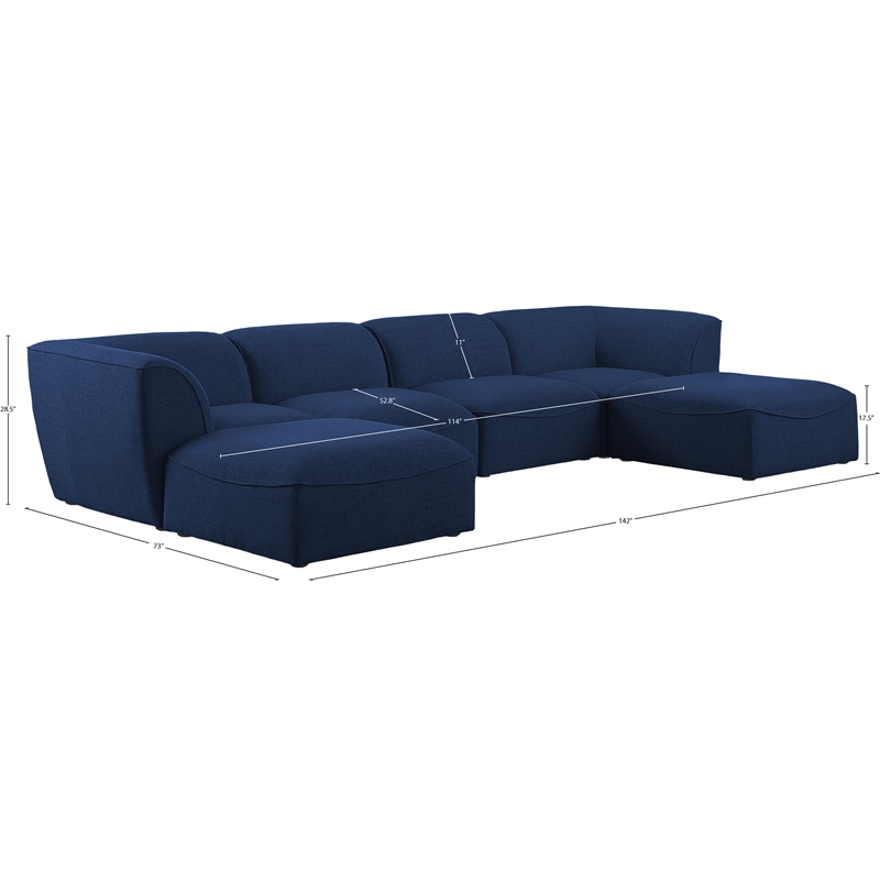 Meridian Furniture Miramar Navy Durable Linen Textured Modular Sectional