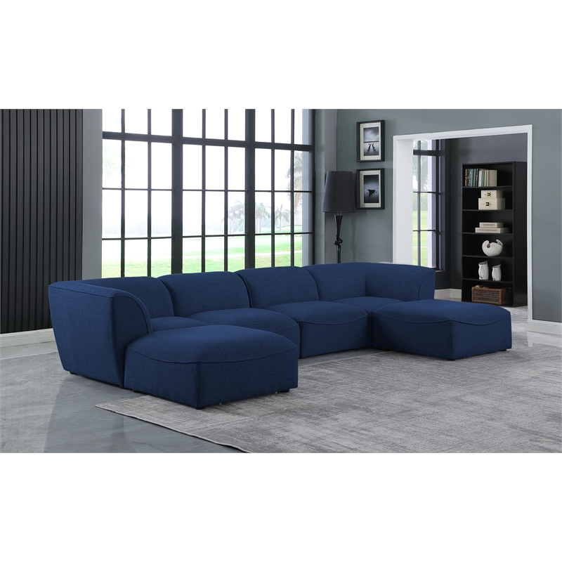 Meridian Furniture Miramar Navy Durable Linen Textured Modular Sectional
