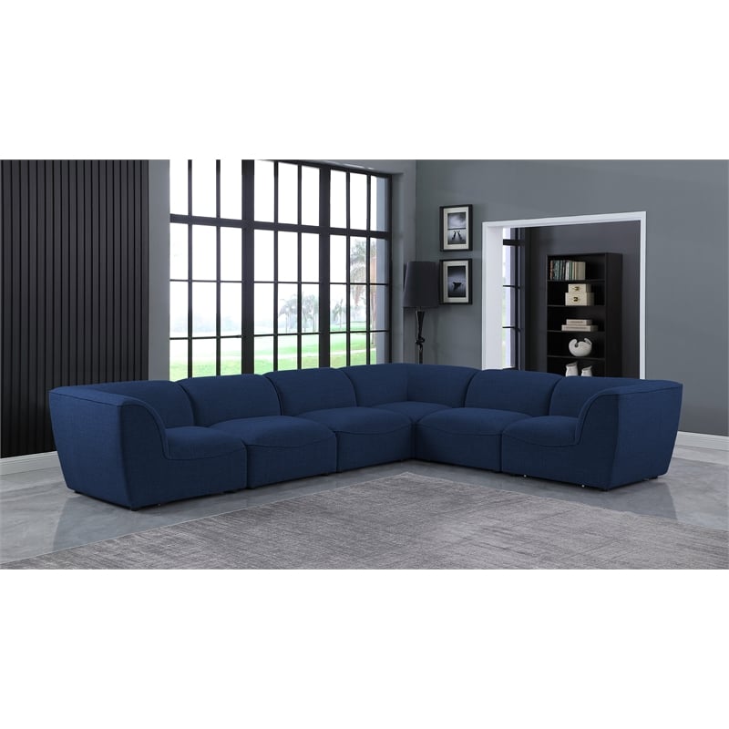 Meridian Furniture Miramar Navy Durable Linen Textured Modular Sectional