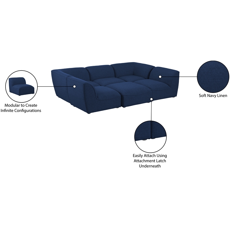 Meridian Furniture Miramar Navy Durable Linen Textured Modular Sectional