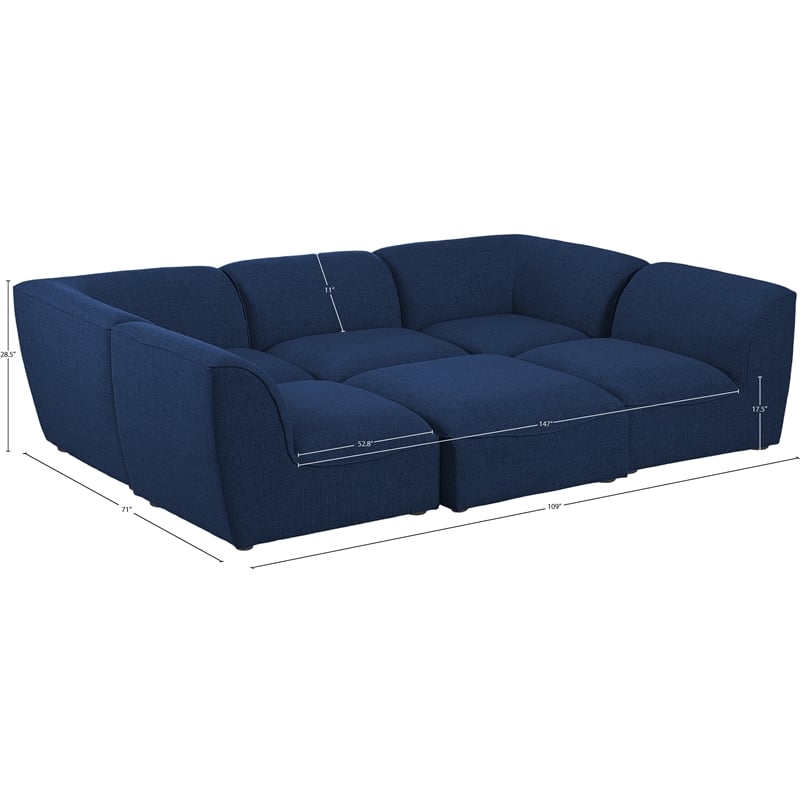 Meridian Furniture Miramar Navy Durable Linen Textured Modular Sectional