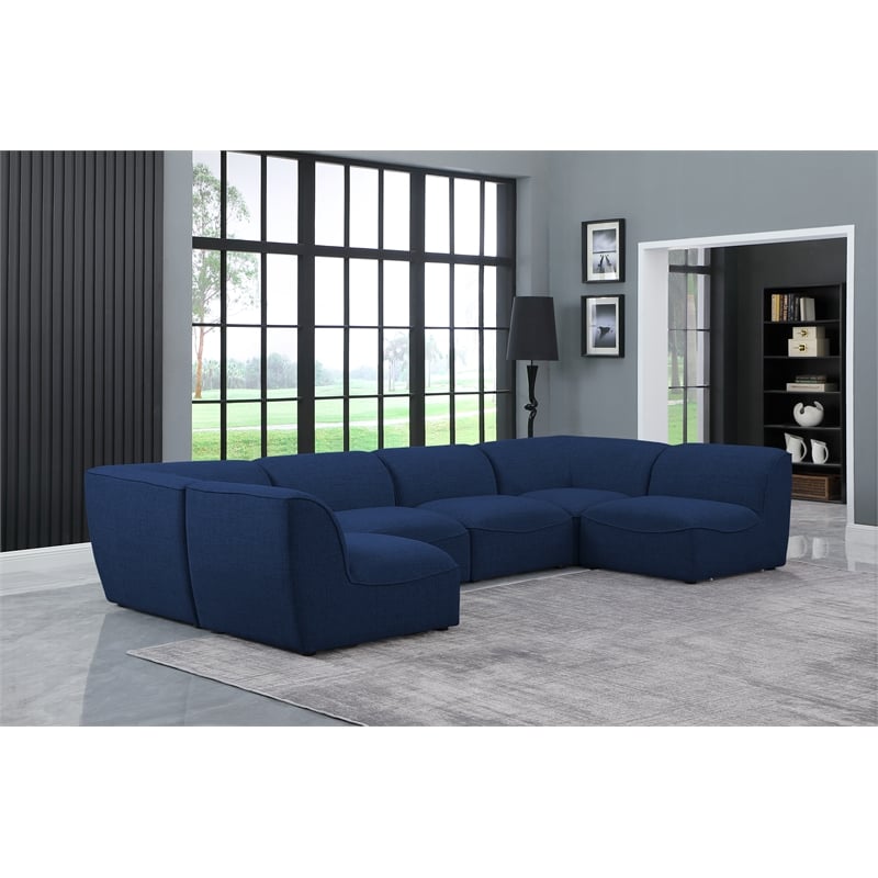 Meridian Furniture Miramar Navy Durable Linen Textured Modular Sectional