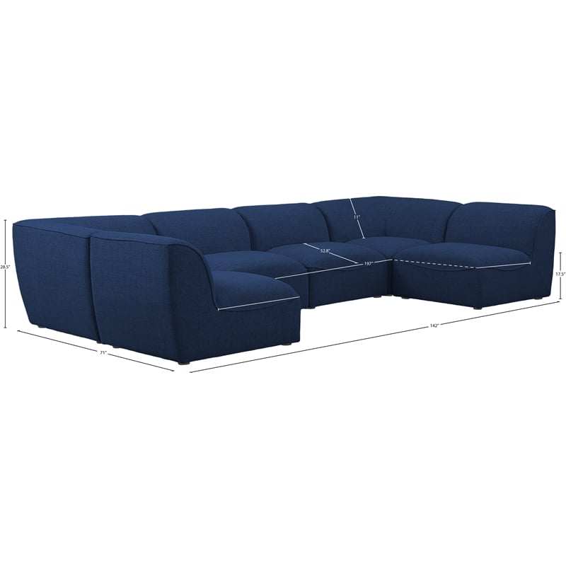 Meridian Furniture Miramar Navy Durable Linen Textured Modular Sectional