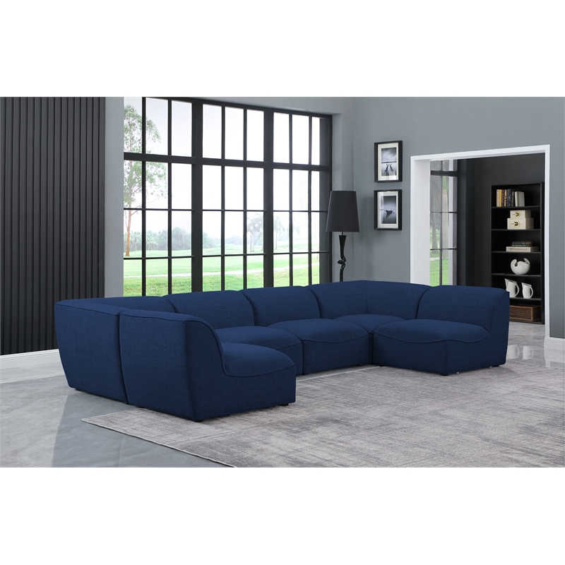 Meridian Furniture Miramar Navy Durable Linen Textured Modular Sectional