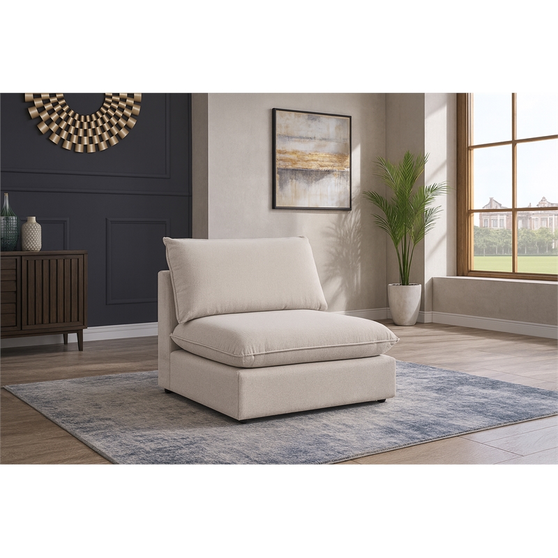 Meridian Furniture Mackenzie Beige Durable Linen Textured Armless