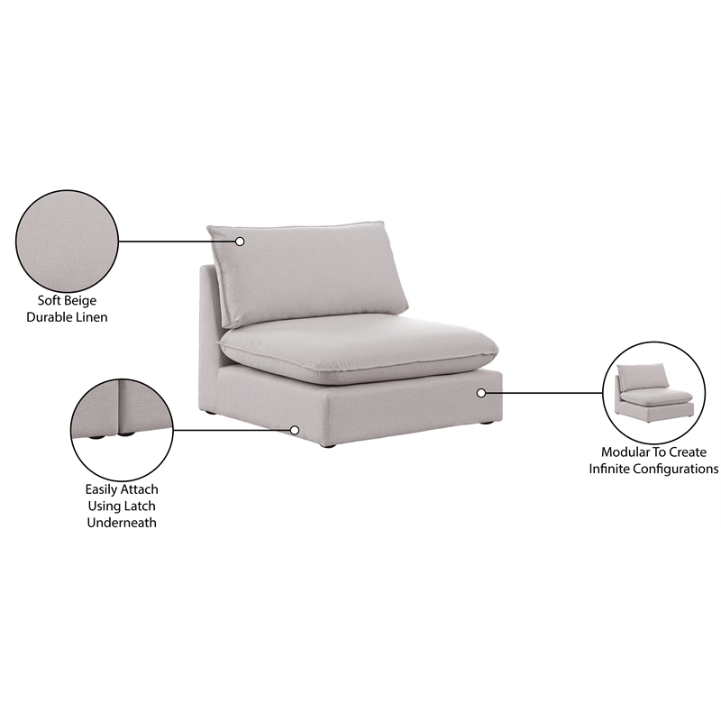 Meridian Furniture Mackenzie Beige Durable Linen Textured Armless
