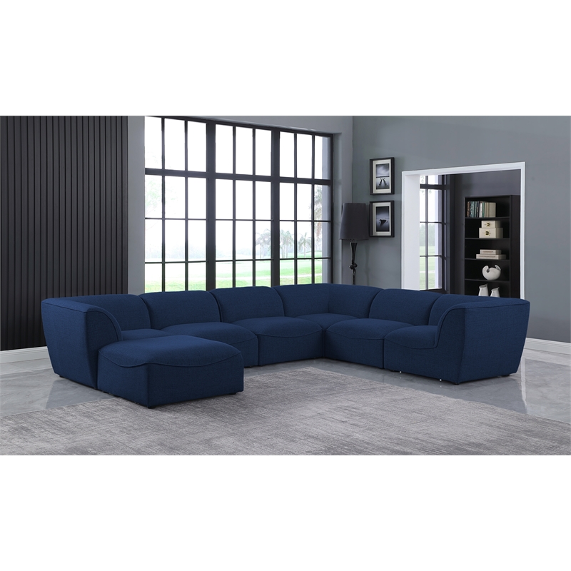 Meridian Furniture Miramar Navy Durable Linen Textured Modular Sectional