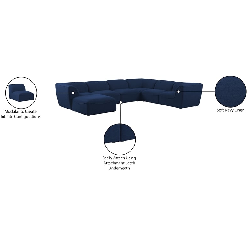 Meridian Furniture Miramar Navy Durable Linen Textured Modular Sectional